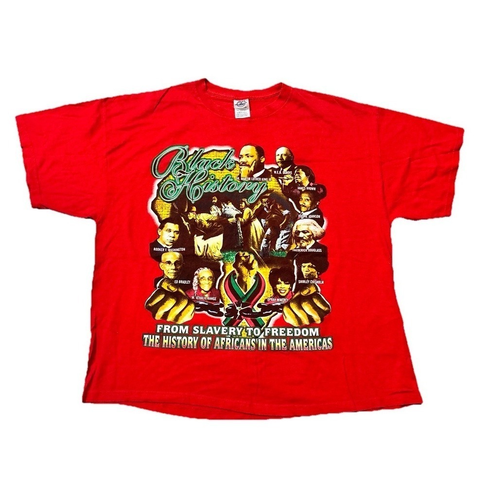 Vintage Black History Month Graphic T-Shirt Red 2XL Delta Pro Weight MLK Malcolm